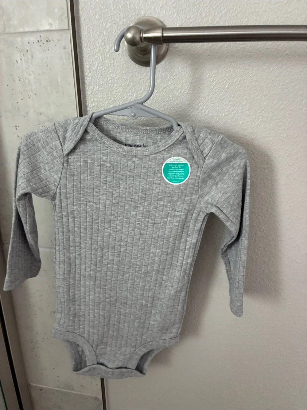 Carter's Light Gray Ribbed Long-Sleeve Baby One-Piece